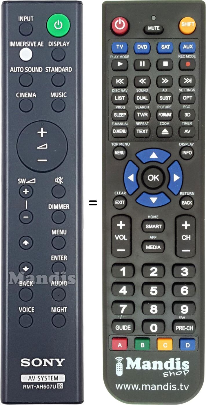 Replacement remote control Sony RMT-AH507U