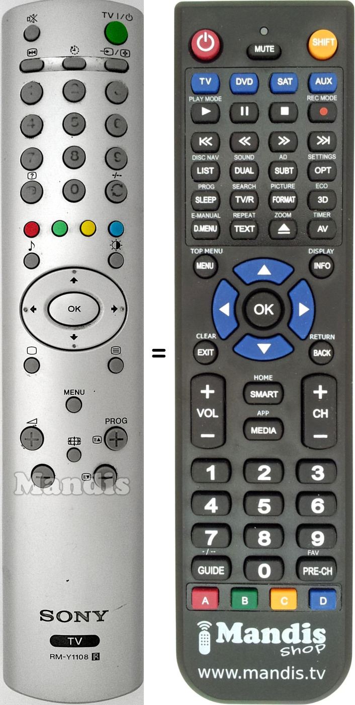 Gleichwertige Fernbedienung Sony RM-Y1108