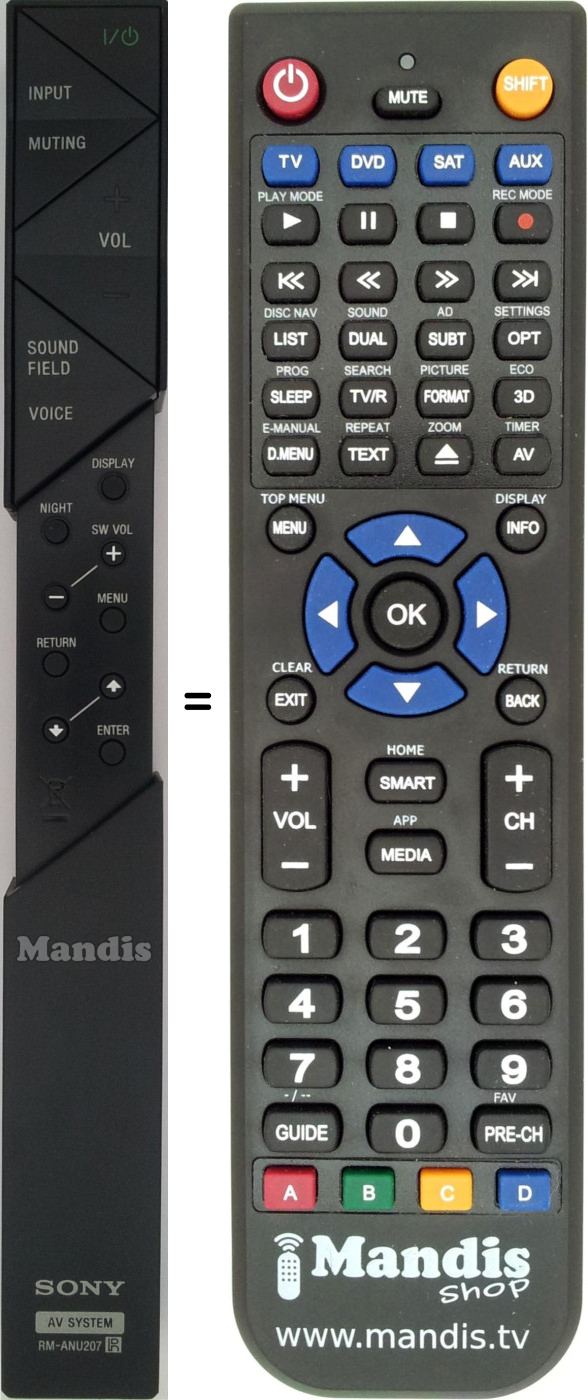 Gleichwertige Fernbedienung Sony RM-ANU207