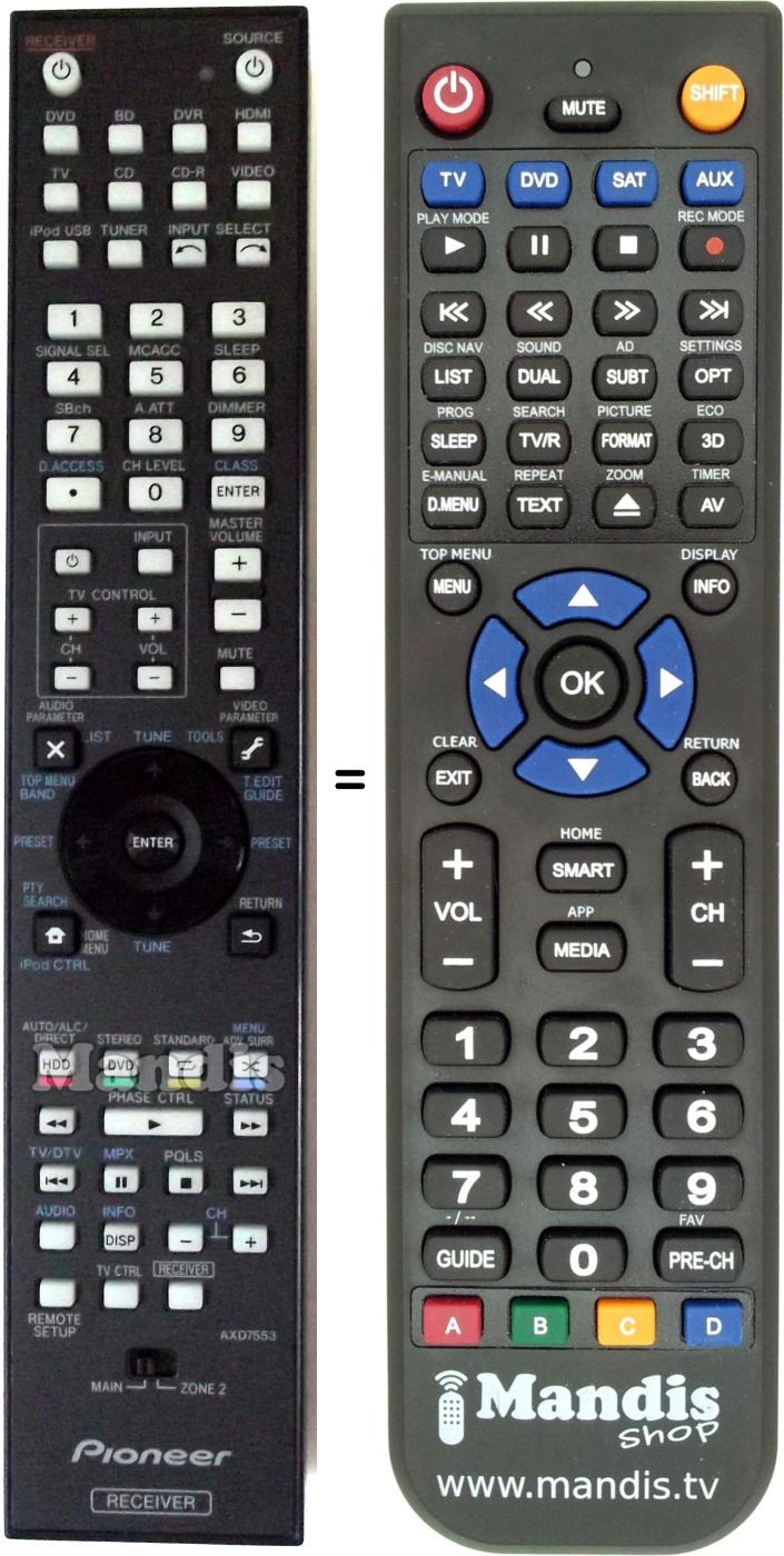 Replacement remote control Pioneer AXD7553