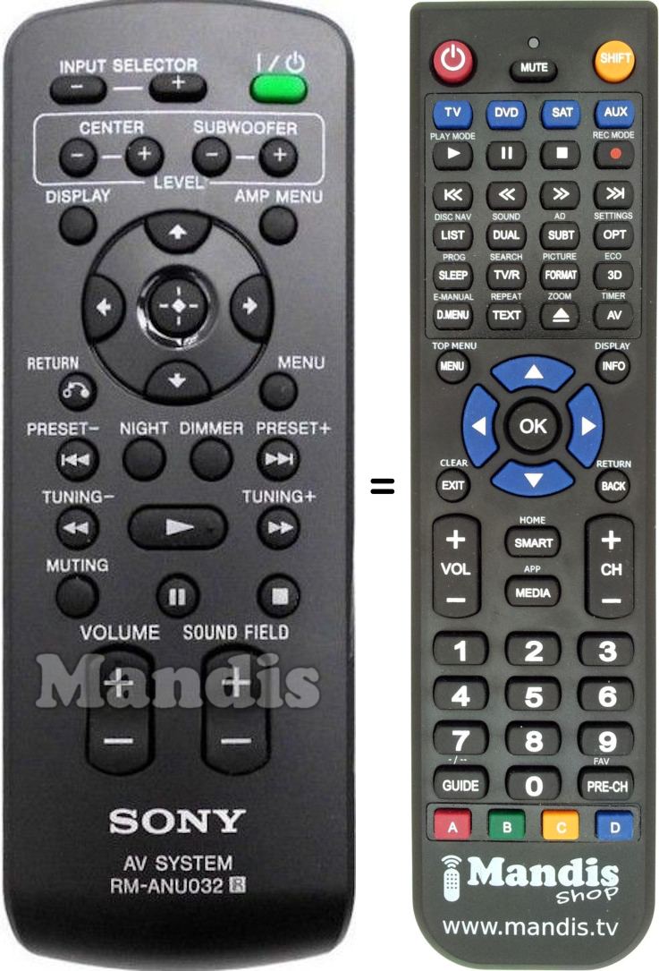 Replacement remote control Sony RM-ANU 032