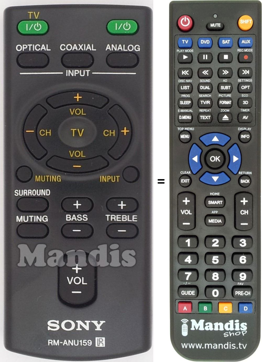 Replacement remote control Sony RM-ANU 159