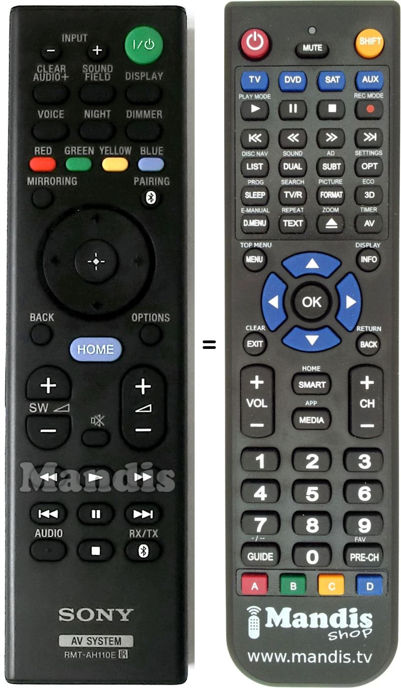 Gleichwertige Fernbedienung Sony RMT-AH110E