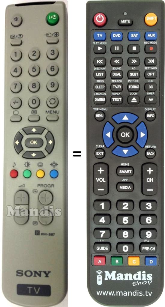 Gleichwertige Fernbedienung Sony RM 887