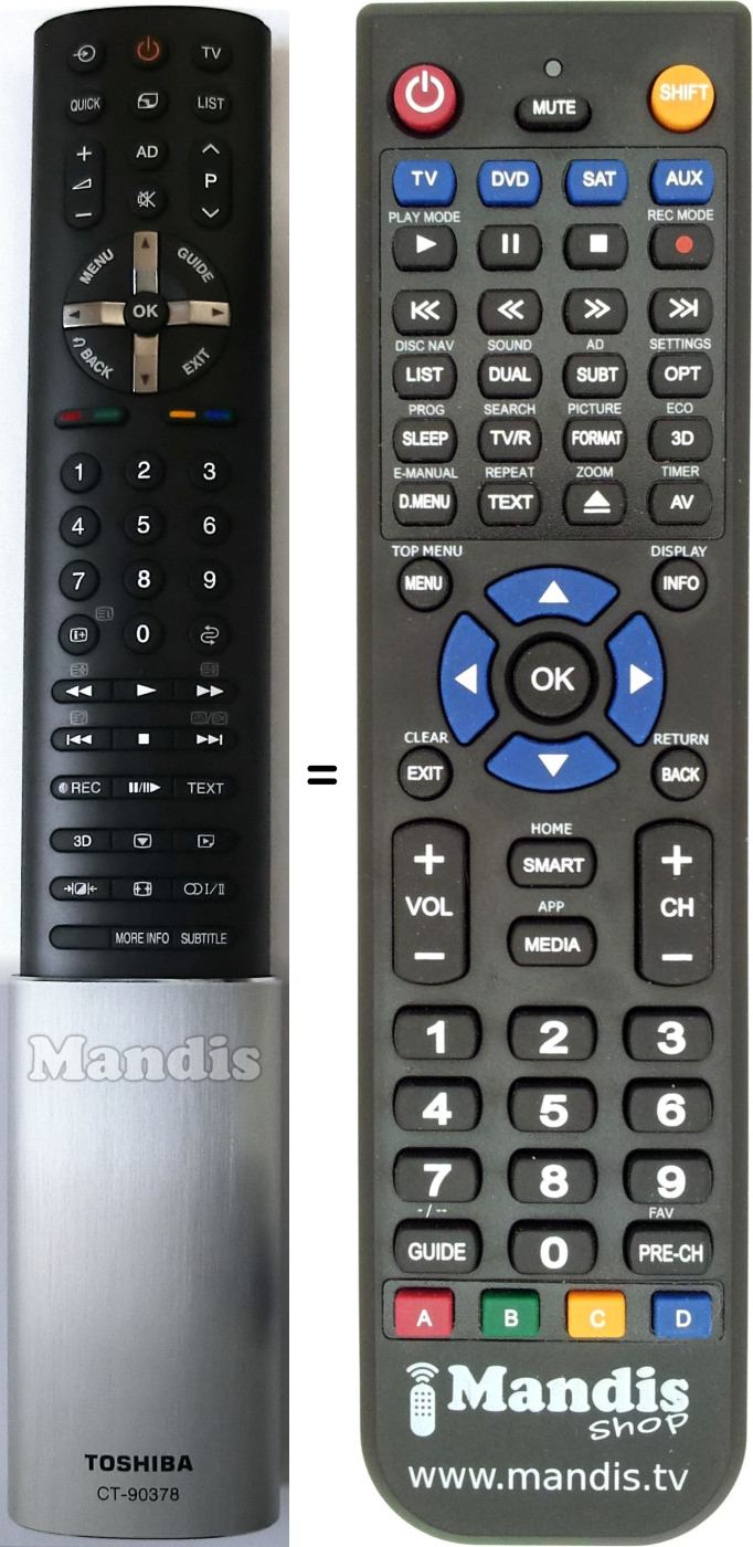 Replacement remote control Toshiba CT-90378