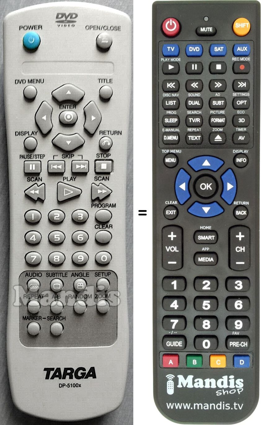Replacement remote control Targa DP-5100X