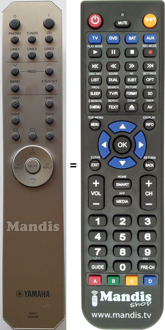 Replacement remote control Yamaha RAS7
