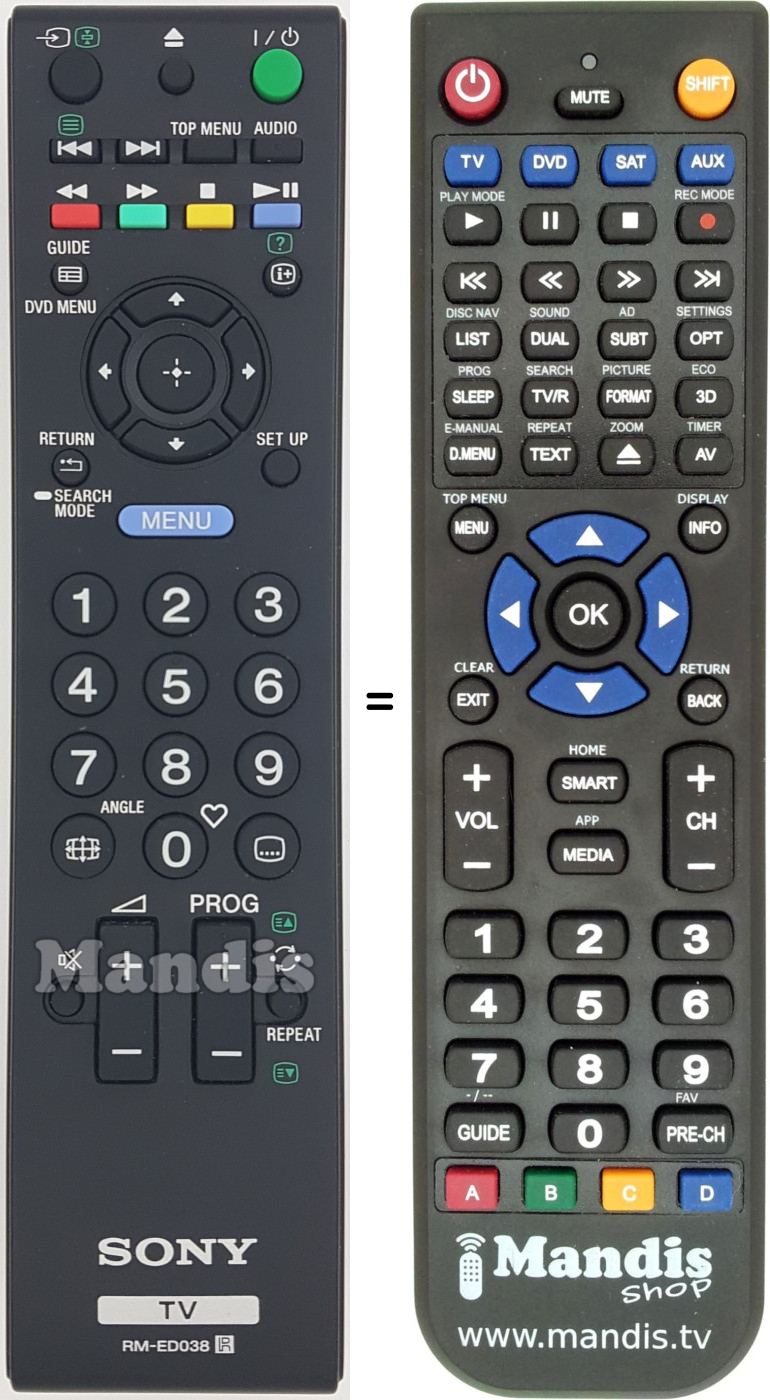 Gleichwertige Fernbedienung Sony RMED038