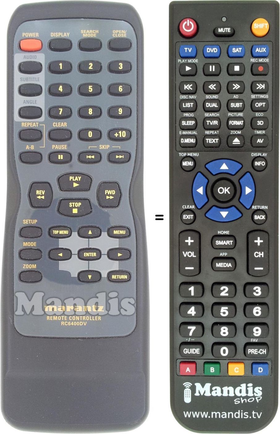 Replacement remote control RC6400DV