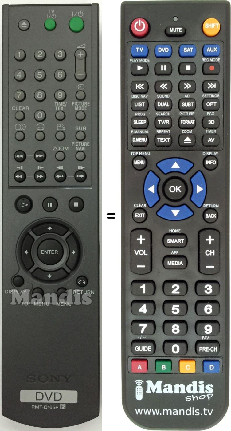 Replacement remote control RMTD165P