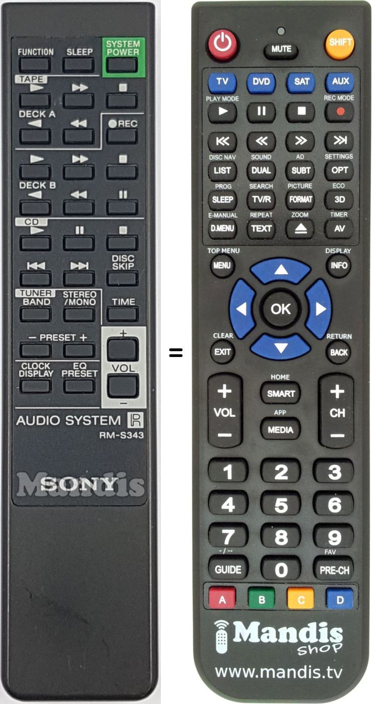 Gleichwertige Fernbedienung Sony RM-S343