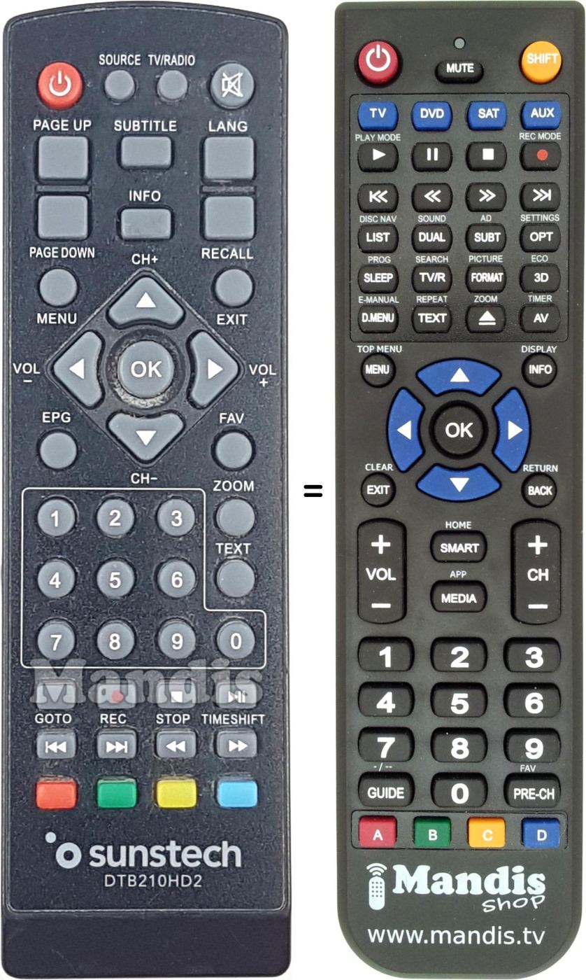 Gleichwertige Fernbedienung DTB210HD2