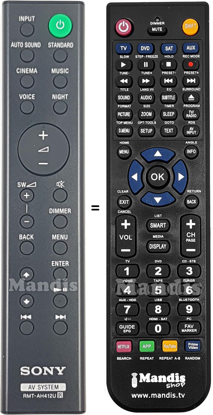 Gleichwertige Fernbedienung Sony RMT-AH412U