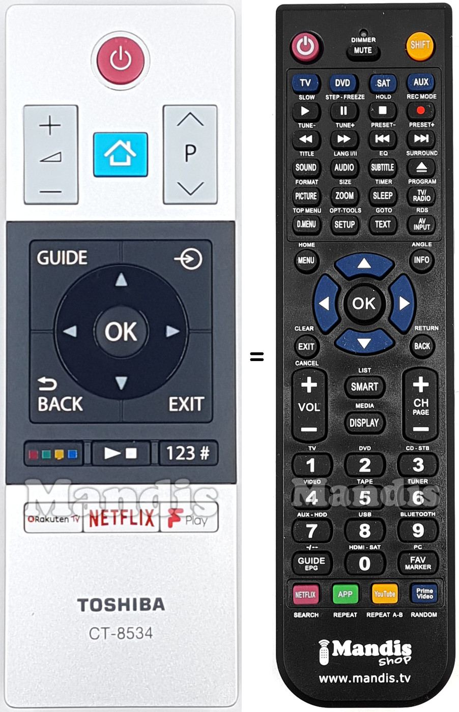 Replacement remote control Toshiba CT-8534
