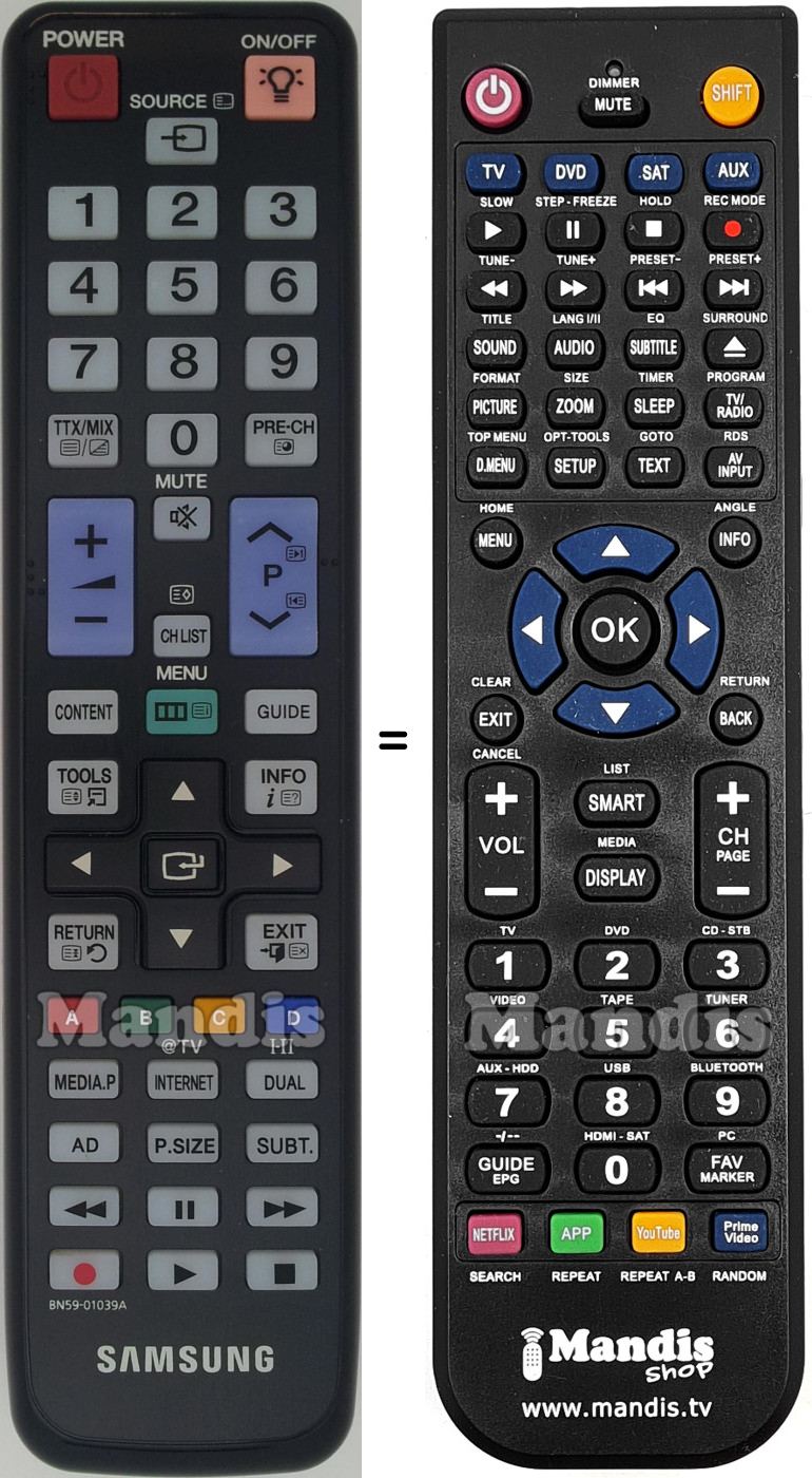 Gleichwertige Fernbedienung Samsung BN59-01039A