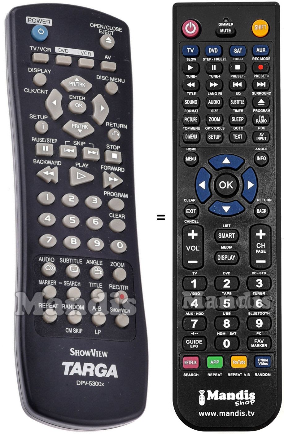 Gleichwertige Fernbedienung Targa DPV-5300X