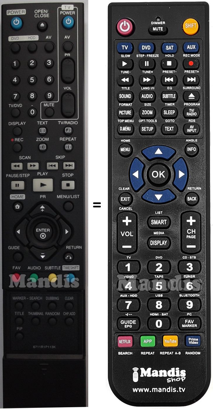 Replacement remote control LG 6711R1P113K