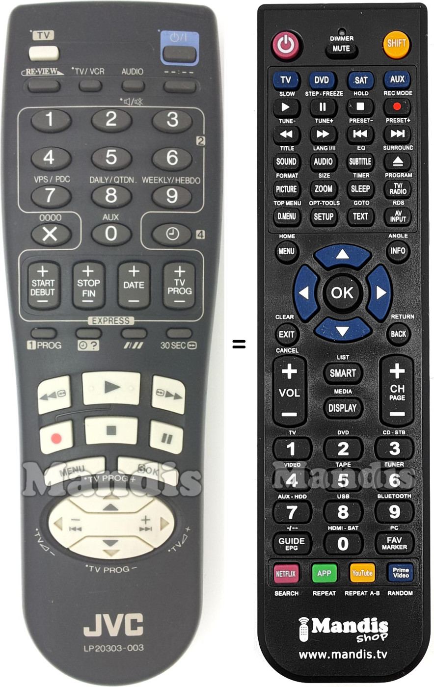 Replacement remote control JVC LP20303-003