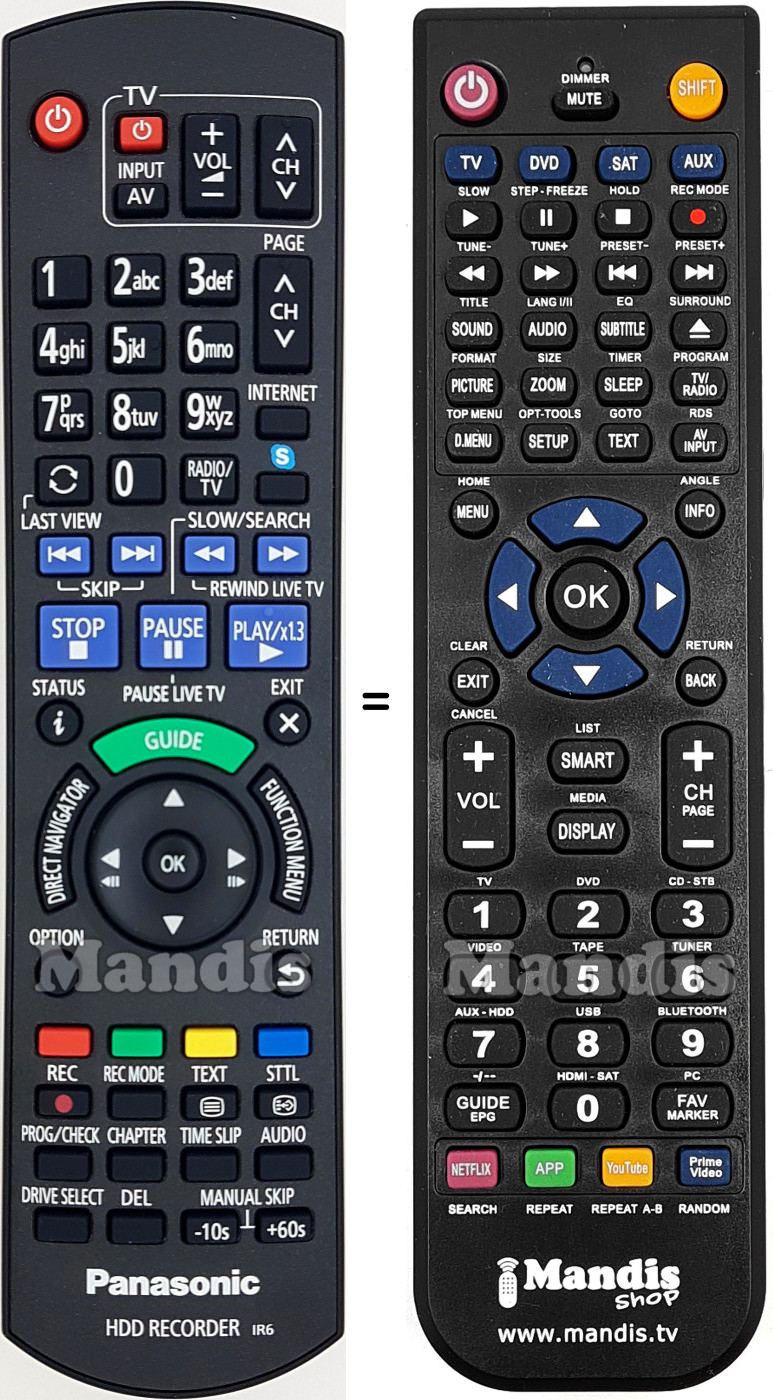 Gleichwertige Fernbedienung Panasonic N2QAYB000914