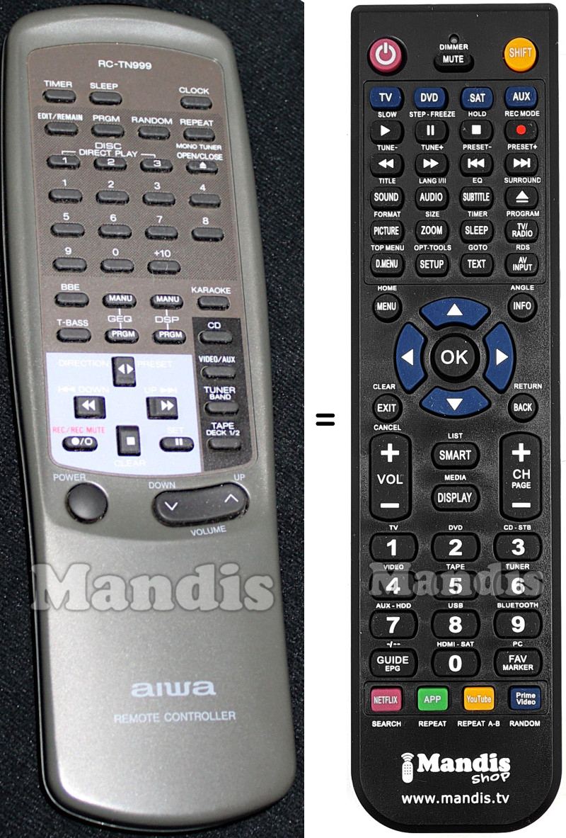Replacement remote control Aiwa RC-TN999