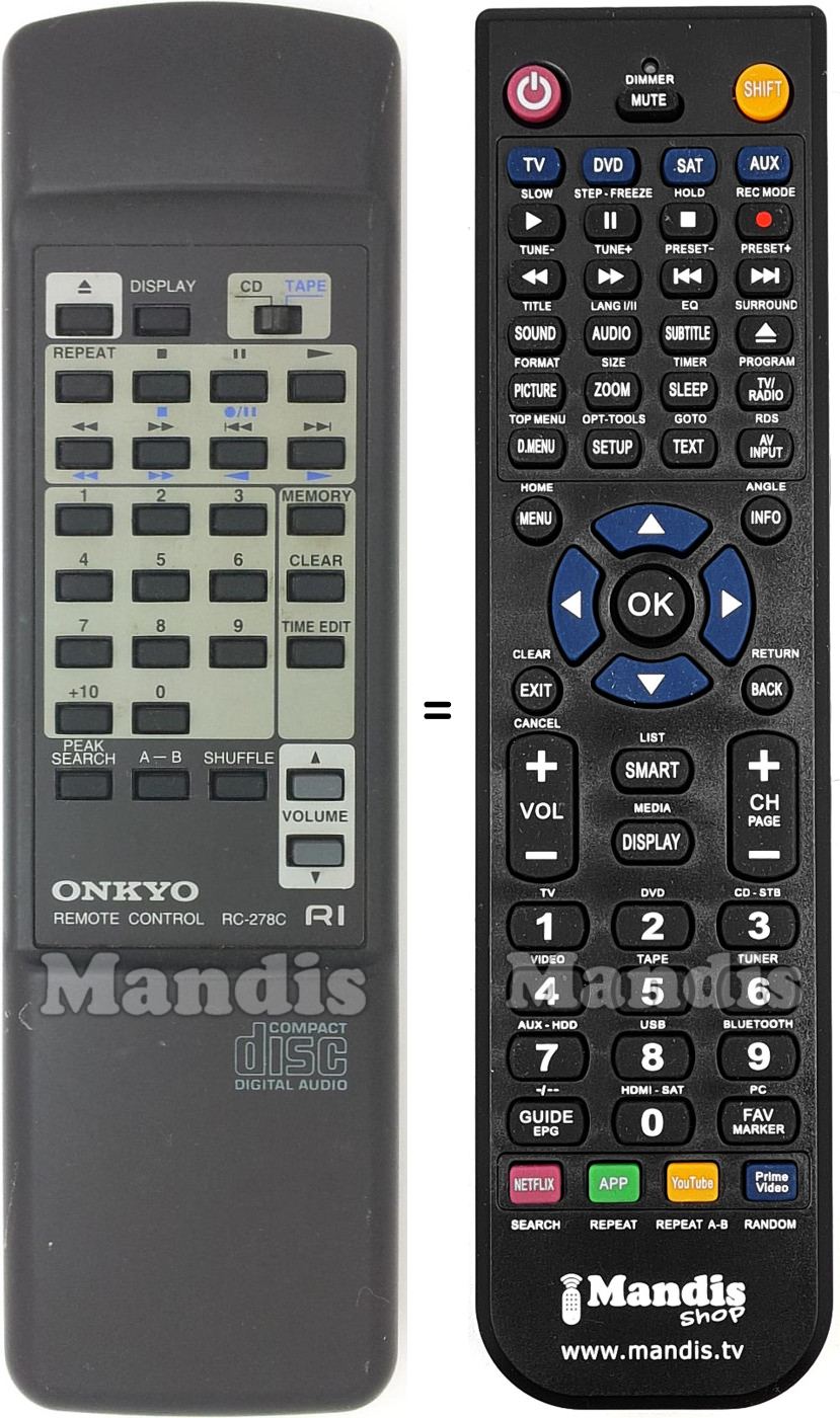 Gleichwertige Fernbedienung RC-278C