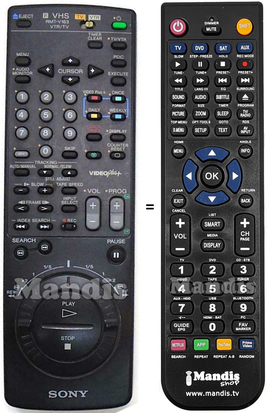 Gleichwertige Fernbedienung Sony RMT-V163A