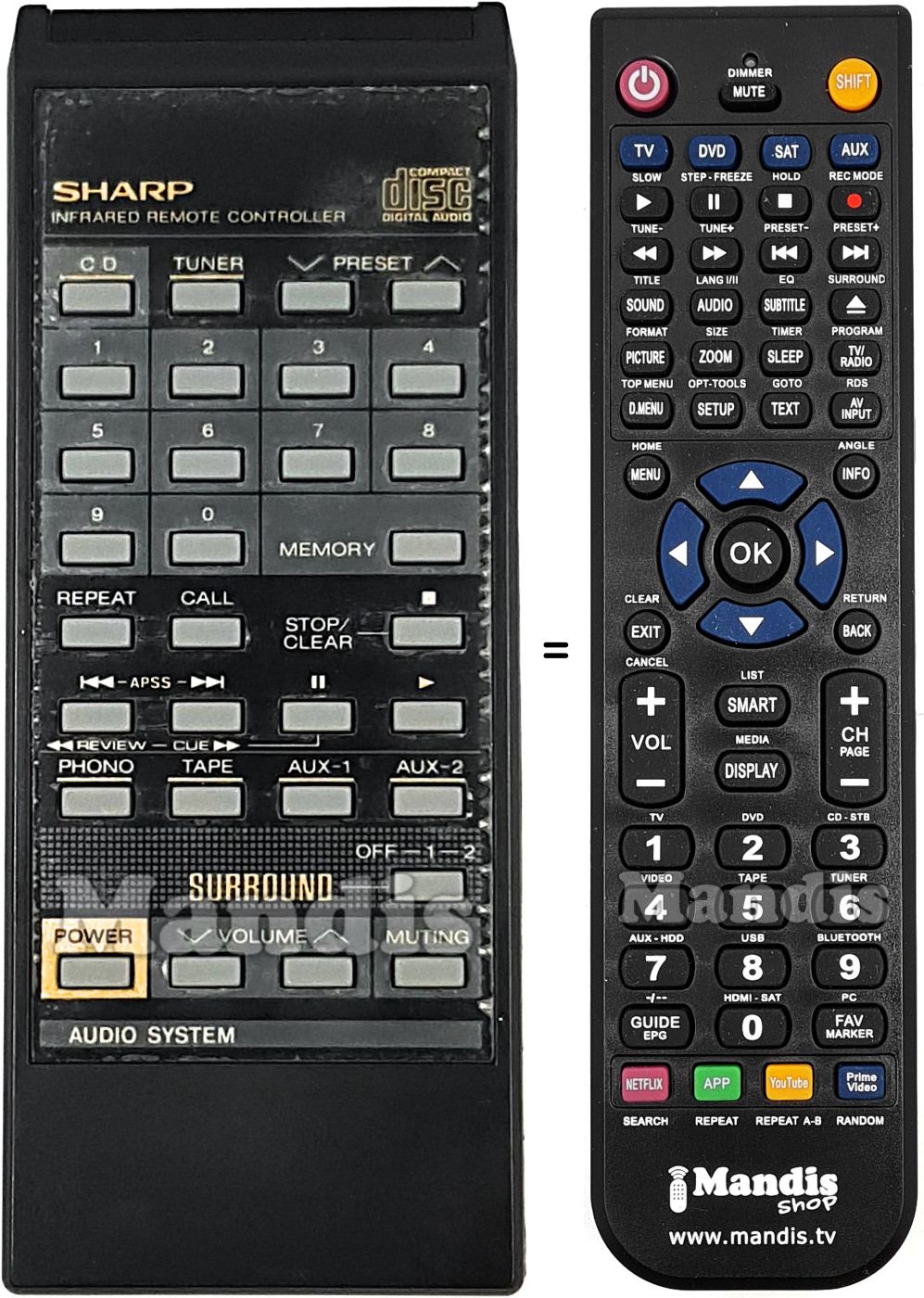 Replacement remote control Sharp RRMCG0182AFSA