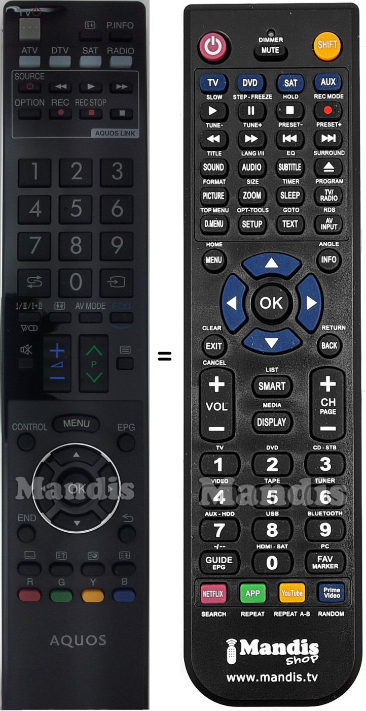 Replacement remote control Sharp RRMCGA857WJSA