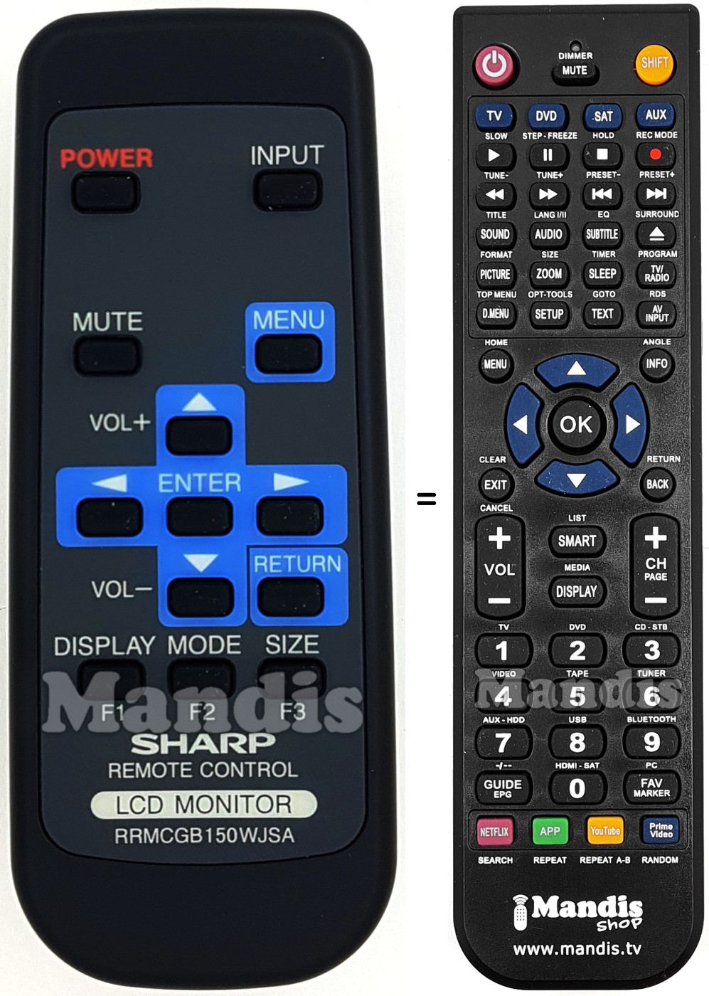 Replacement remote control RRMCGB150WJSA