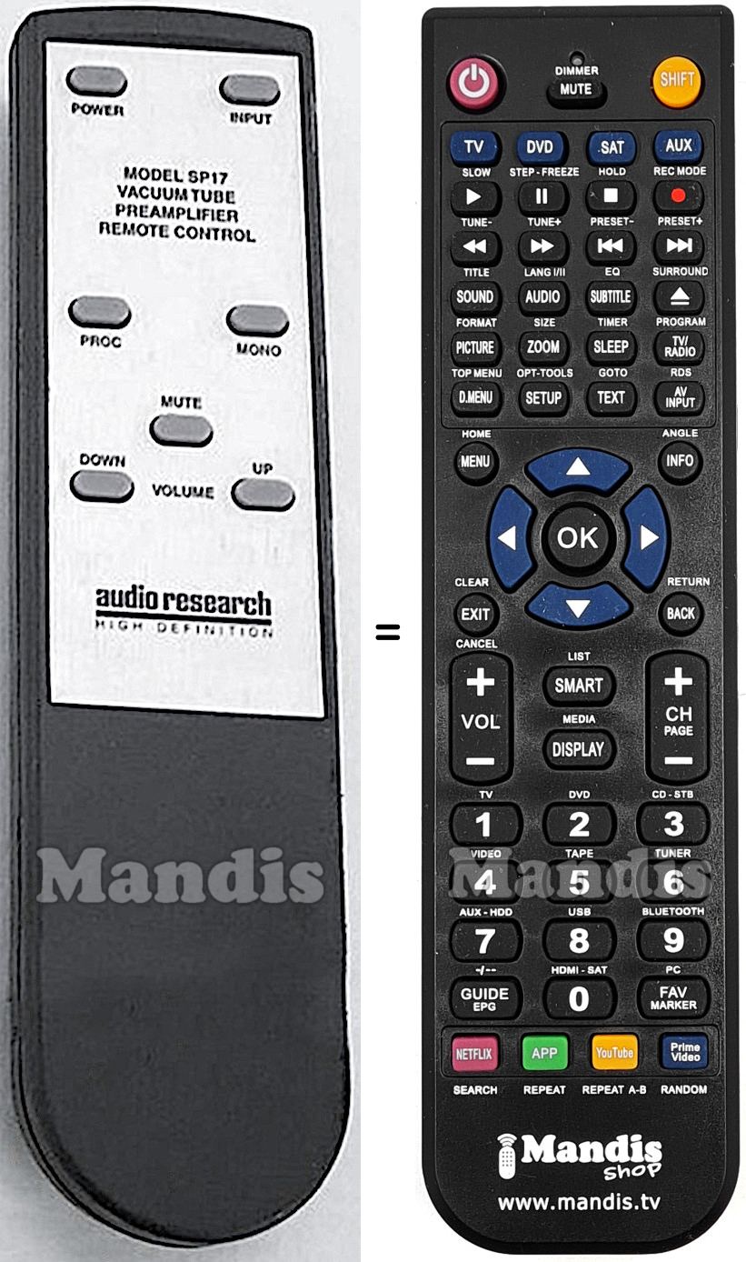 Replacement remote control AUDIO RESEARCH SP17