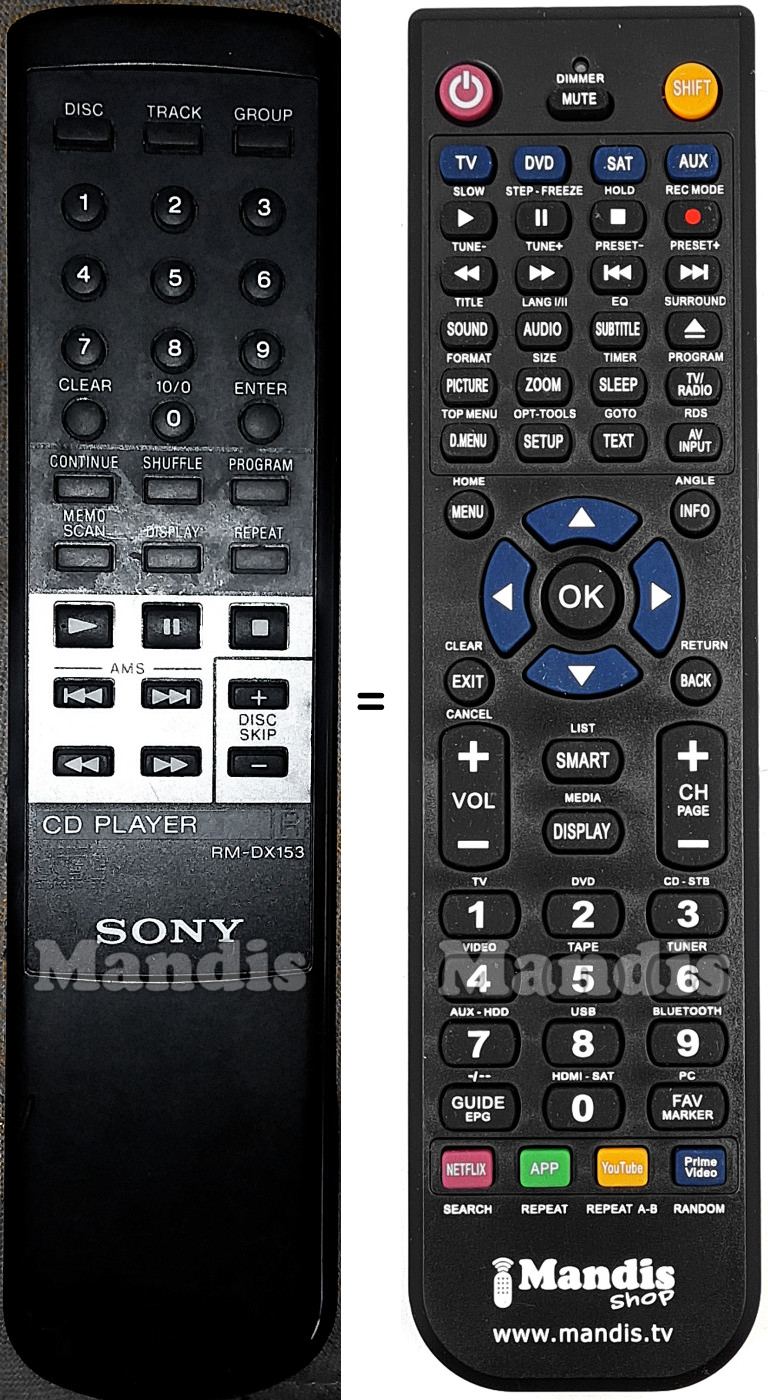 Replacement remote control Sony RM-DX153