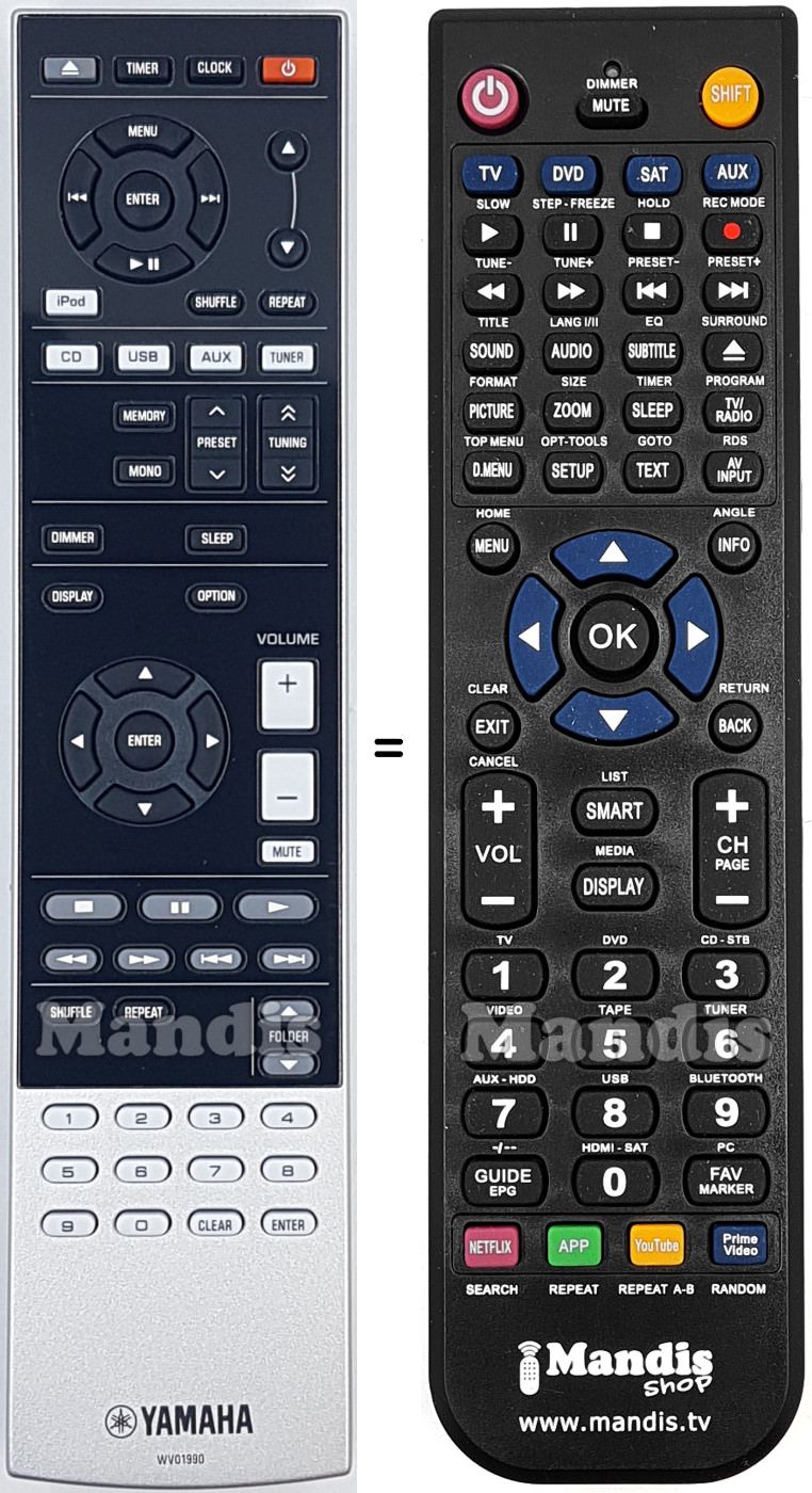 Gleichwertige Fernbedienung Yamaha WV01990