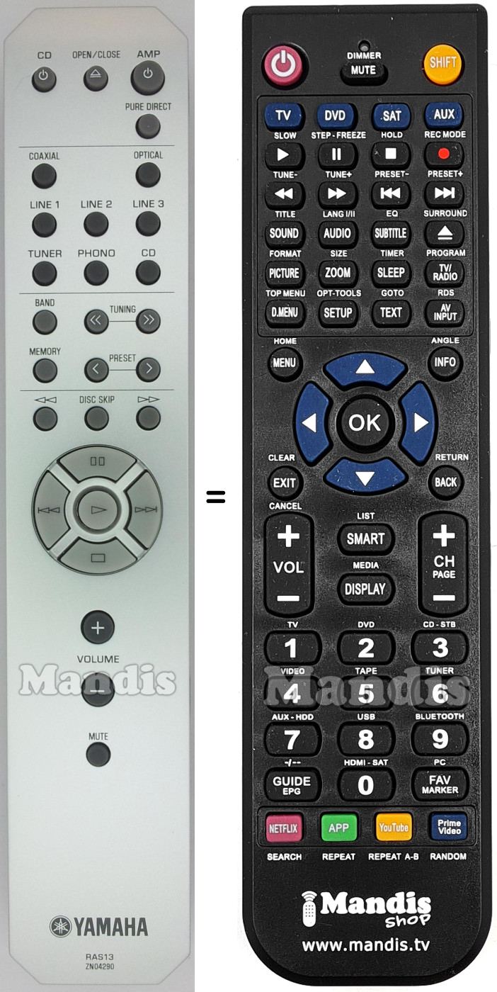 Gleichwertige Fernbedienung Yamaha RAS13