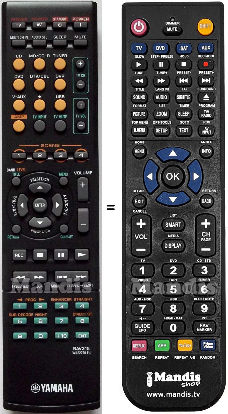 Gleichwertige Fernbedienung Yamaha RAV315