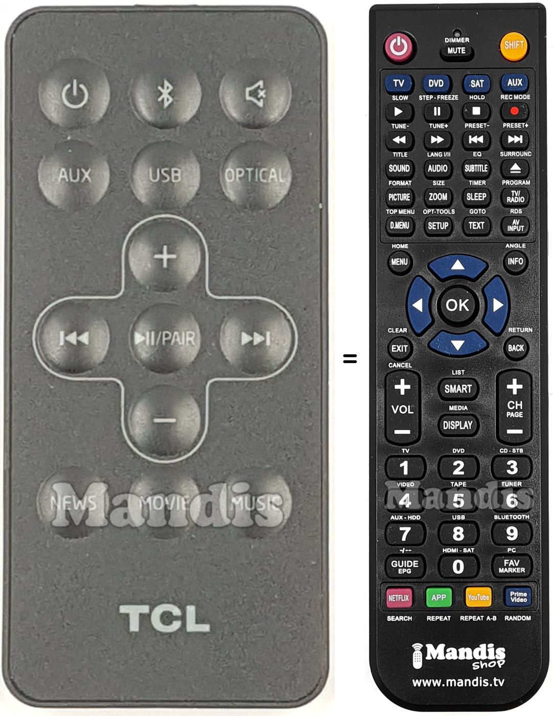 Gleichwertige Fernbedienung Tcl MA06TS5TSPN03RC1