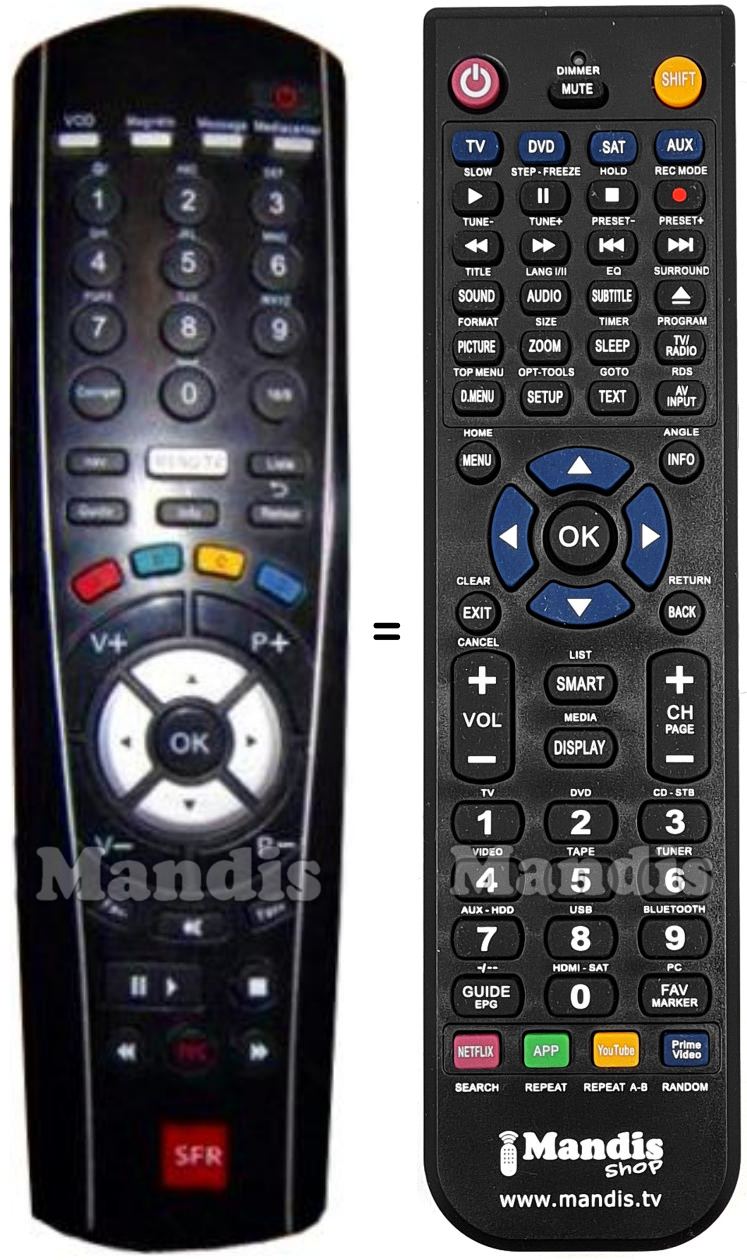 Replacement remote control SFR TV BOX HD