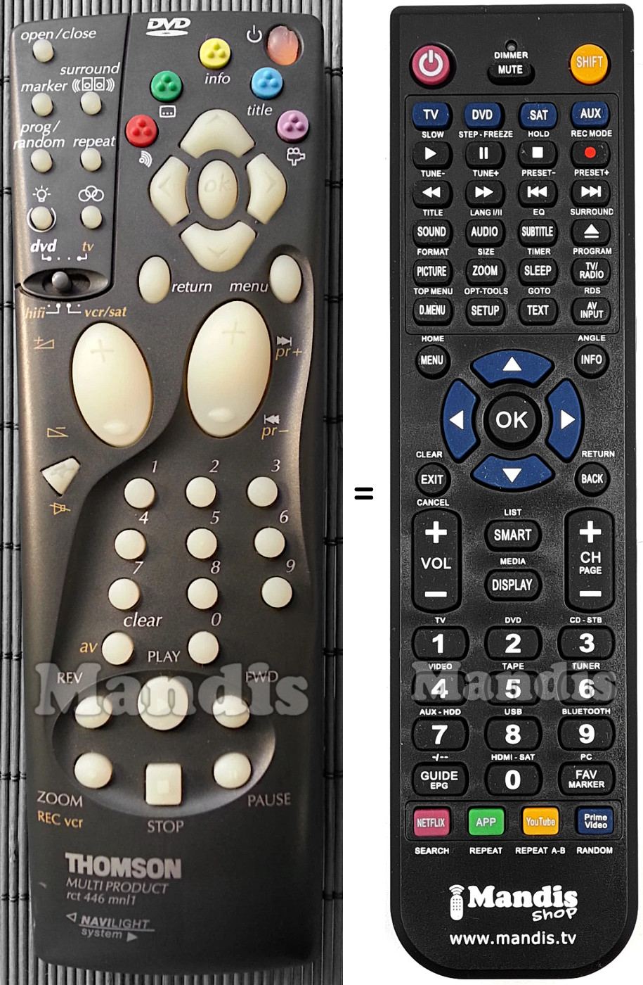 Replacement remote control Brandt RCT 446