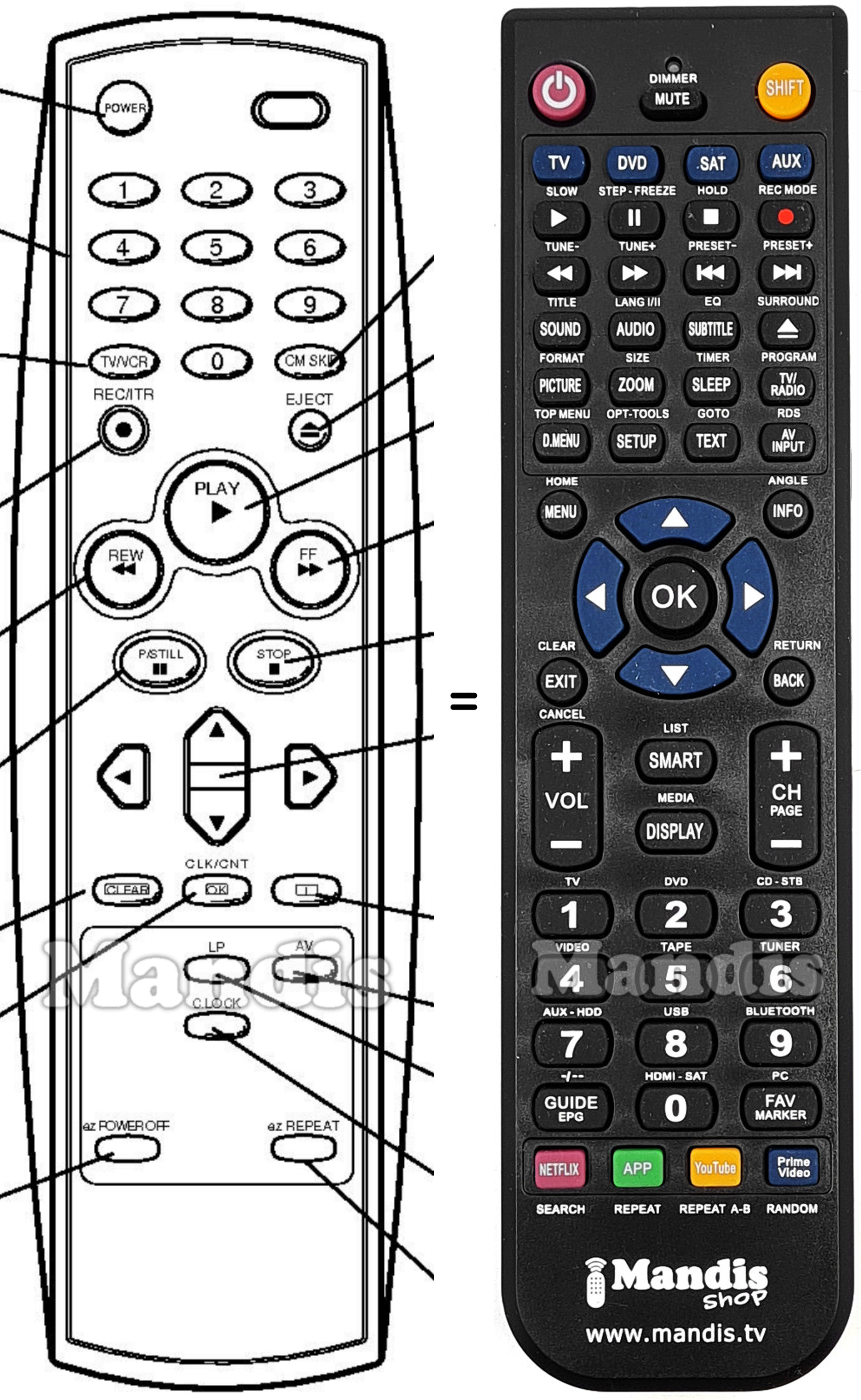 Replacement remote control VCR-601