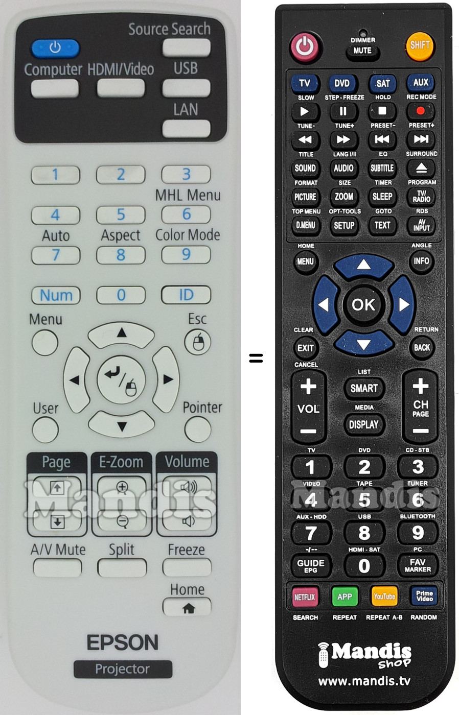 Replacement remote control Epson 2181788