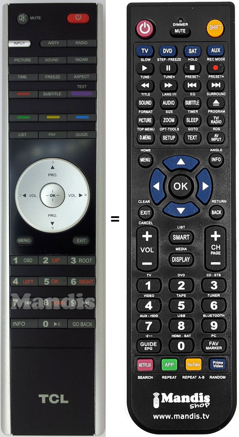 Replacement remote control Tcl 06-TD6W39-A004X