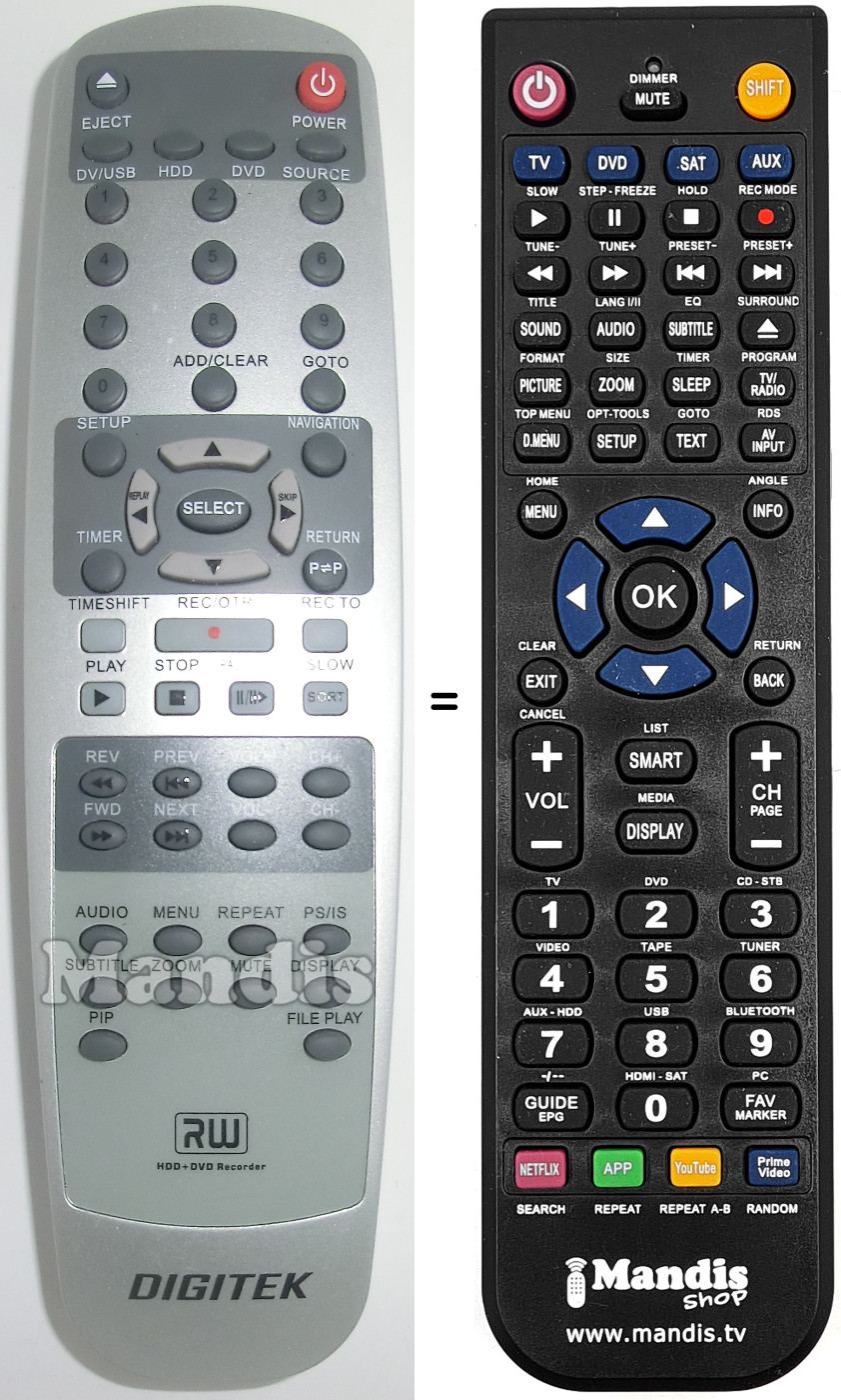 Replacement remote control Digitek-DIG001