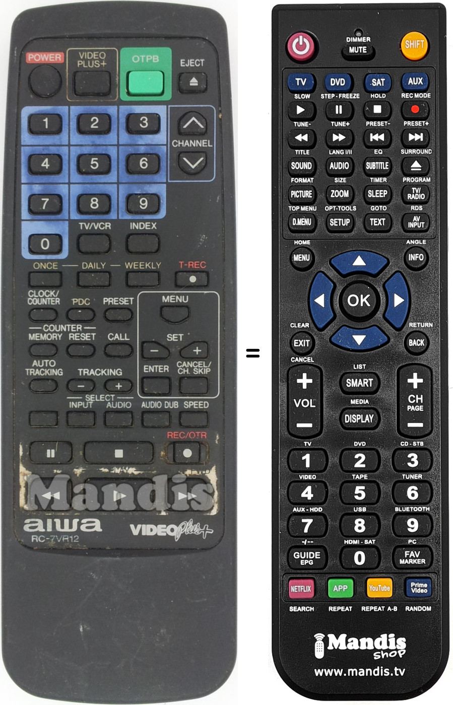 Replacement remote control Aiwa RC-7 VR 12