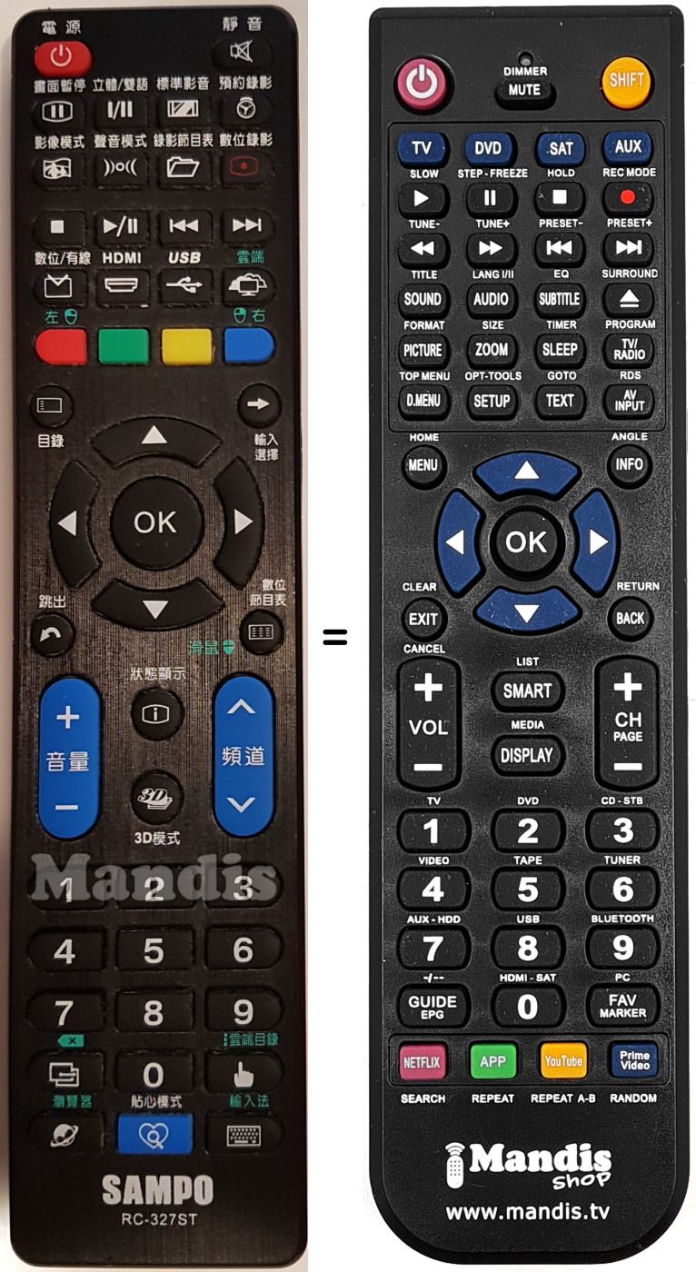 Replacement remote control RC-327ST