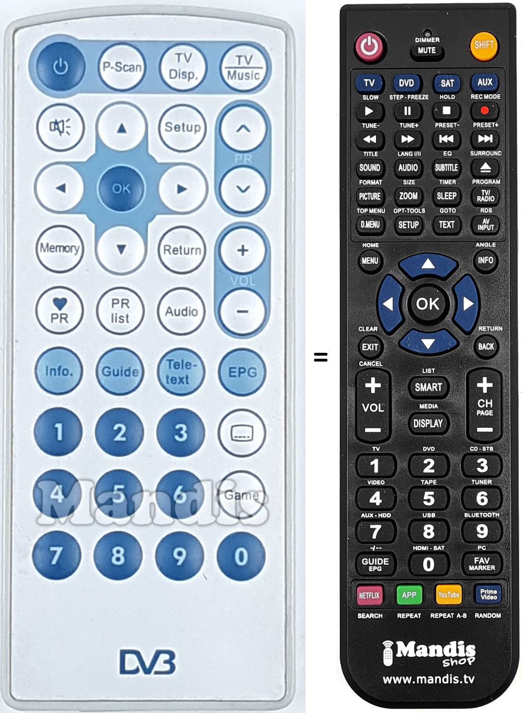 Replacement remote control DVB001