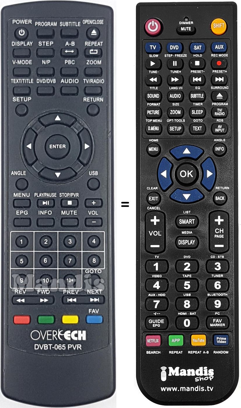 Replacement remote control Overtech DVBT065PVR