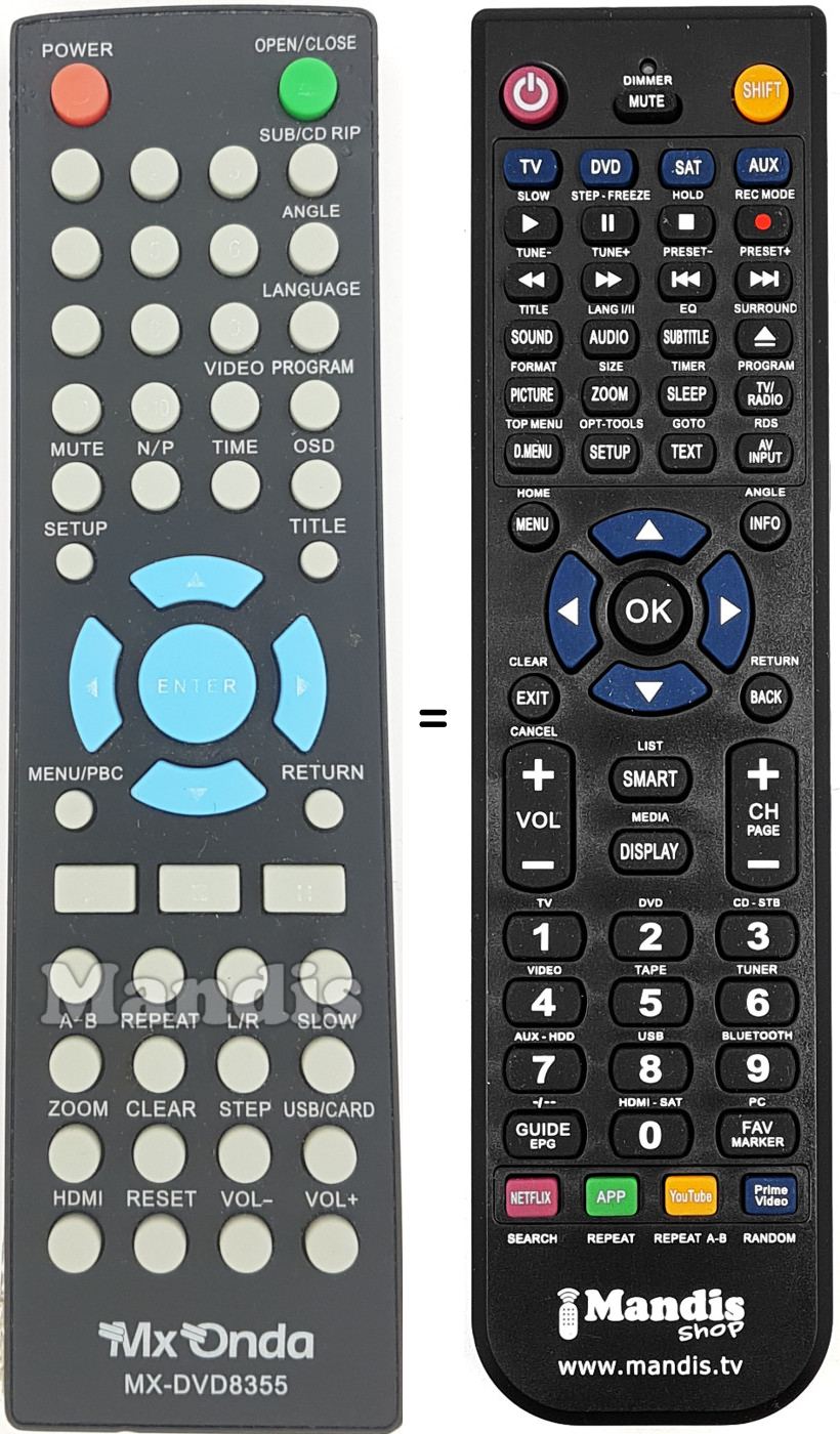 Replacement remote control MXDVD8355