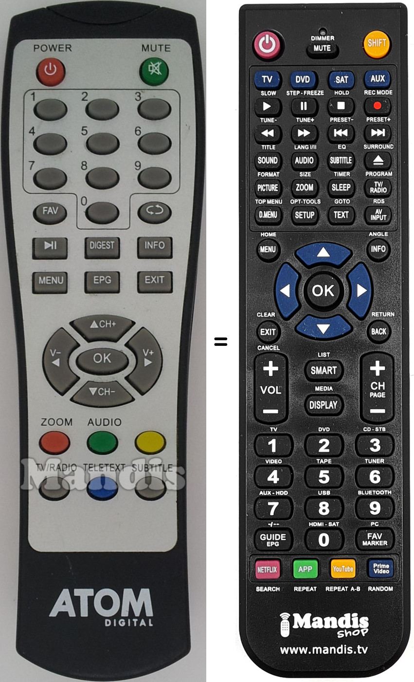 Replacement remote control ATOM MiniDT12C
