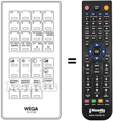 Replacement remote control TV-VT-BT