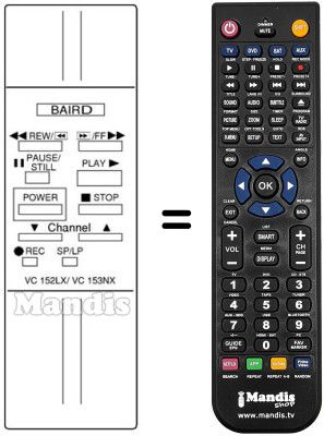 Gleichwertige Fernbedienung VC 152 LX / VC 153NX