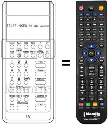 Gleichwertige Fernbedienung Telefunken A560V Gleichwertige Fernbedienung Telefunken A560V